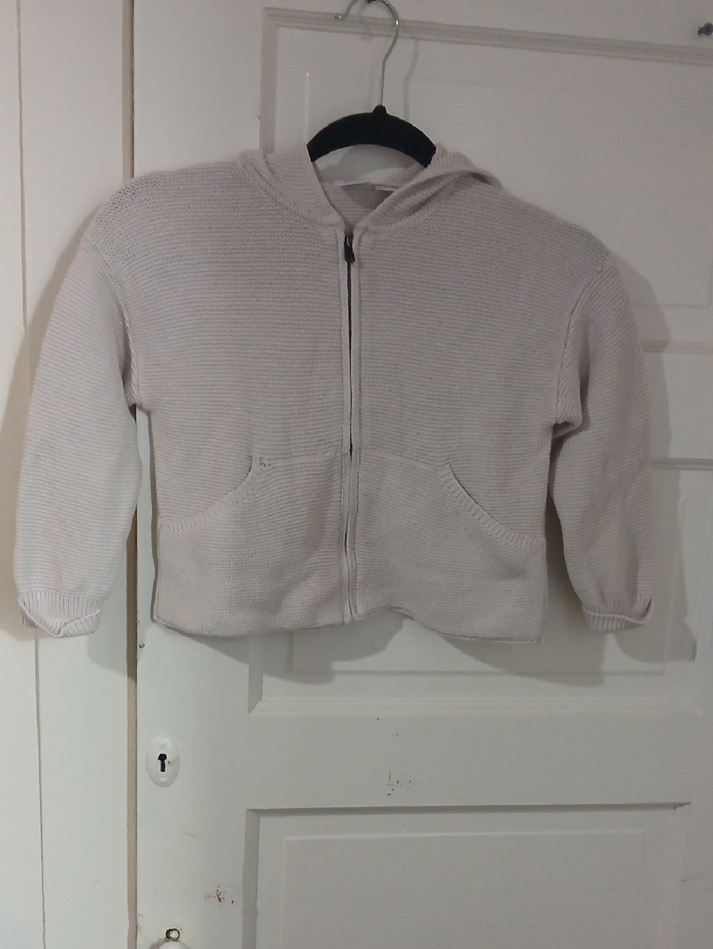 Zara Light Beige Hooded Zip Knit Sweater
